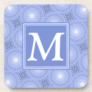 Monogram blauw cirkelpatroon bier onderzetter