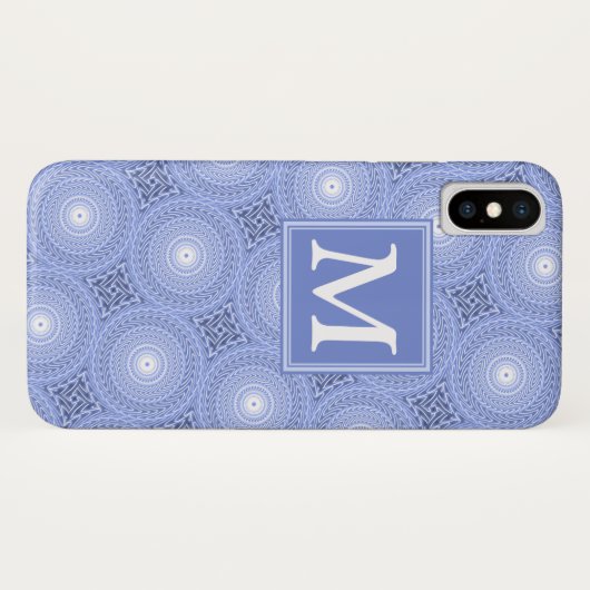 Monogram blauw cirkelpatroon Case-Mate iPhone case (Achterkant (horizontaal))