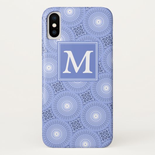 Monogram blauw cirkelpatroon Case-Mate iPhone case (Achterkant)