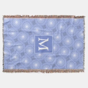 Monogram blauw cirkelpatroon deken