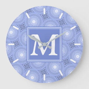 Monogram blauw cirkelpatroon grote klok