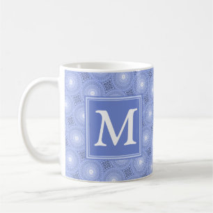 Monogram blauw cirkelpatroon koffiemok