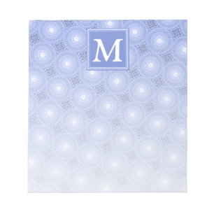 Monogram blauw cirkelpatroon notitieblok
