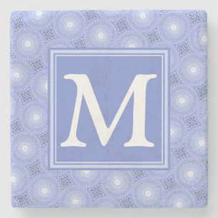 Monogram blauw cirkelpatroon stenen onderzetter