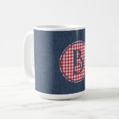 Monogram, Blauw Denim Rood Wit Check 15oz Koffiemok (Voorkant links)