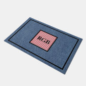 Monogram Blauw Denim Rood Wit Gingham Patroon Deurmat (Schuin)