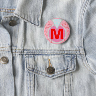 Monogram Blauw Diamant Rode Harten Ronde Button 5,7 Cm