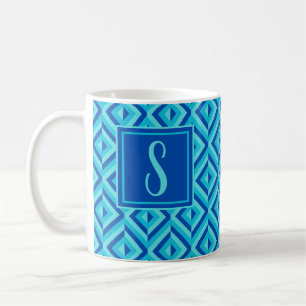 Monogram Blauw Drietonig Diamantpatroon Koffiemok