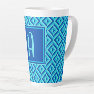 Monogram Blauw Drietonig Diamantpatroon Latte Mok