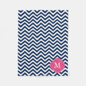 Monogram blauw en Fuschia Zigzag Pattern Fleece Deken (Voorkant)