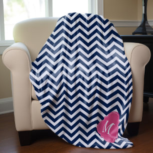 Monogram blauw en Fuschia Zigzag Pattern Fleece Deken