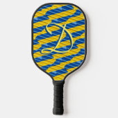 Monogram Blauw en Gele Stripes Oekraïne Geïnspiree Pickleball Paddle (Achterkant)