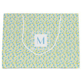 Monogram Blauw en Gele Vierkantjes Grote Gift Bag Large Cadeauzakje (Voorkant)