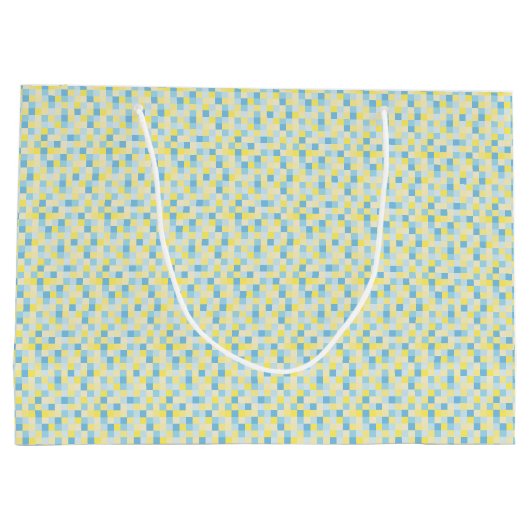 Monogram Blauw en Gele Vierkantjes Grote Gift Bag Large Cadeauzakje (Achterkant)