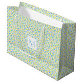 Monogram Blauw en Gele Vierkantjes Grote Gift Bag Large Cadeauzakje (Voorkant Gekanteld)
