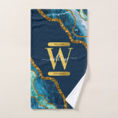 Monogram blauw en goudgrijs Geode Glitter Bad Handdoek (Handdoek)
