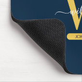 Monogram blauw en goudgrijs Geode Glitter Muismat (Hoek)