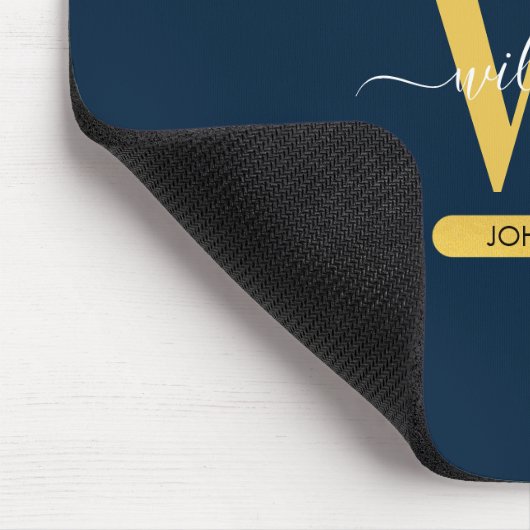 Monogram blauw en goudgrijs Geode Glitter Muismat (Hoek)