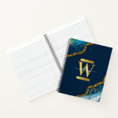 Monogram blauw en goudgrijs Geode Glitter Notitieboek (Binnen)