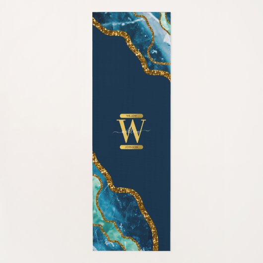 Monogram blauw en goudgrijs Geode Glitter Yogamat (Voorkant)