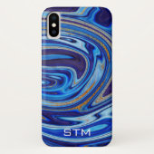 Monogram blauw en goudmarmer Case-Mate iPhone case (Achterkant)