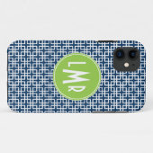 Monogram blauw en groen vierkant overzicht Case-Mate iPhone case (Achterkant (horizontaal))