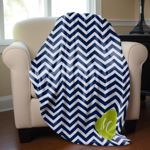 Monogram blauw en groen Zigzag Patroon Fleece Deken