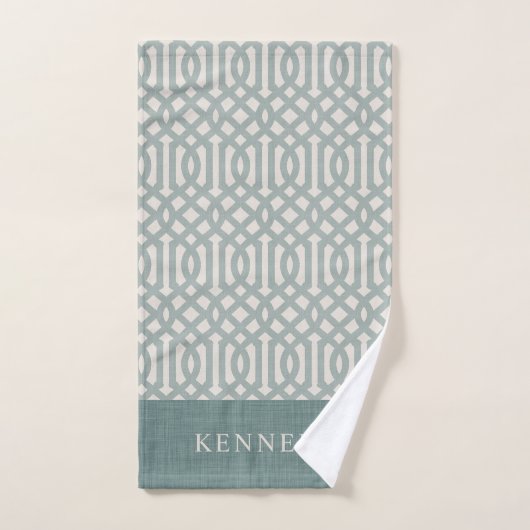 Monogram blauw en ivory Trellis | Boerij Bad Handdoek (Handdoek)