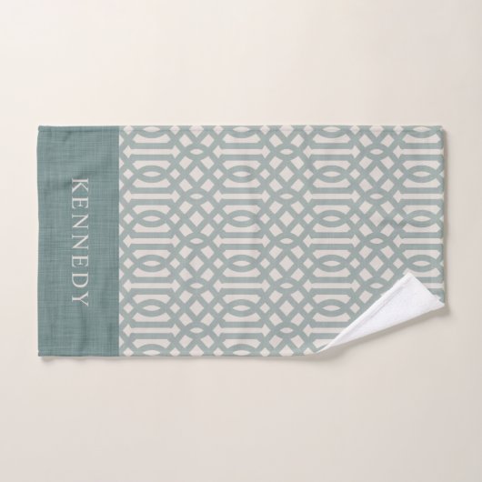 Monogram blauw en ivory Trellis | Boerij Bad Handdoek (Handdoek)