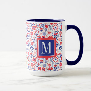 Monogram Blauw- en koraalpatroon Mok
