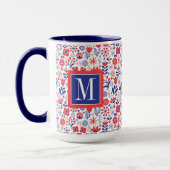Monogram | Blauw- en koraalpatroon Mok (Links)