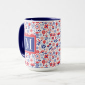 Monogram | Blauw- en koraalpatroon Mok (Voorkant links)