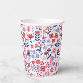 Monogram | Blauw- en koraalpatroon Papieren Bekers (Rechts)