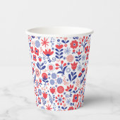 Monogram | Blauw- en koraalpatroon Papieren Bekers (Voorkant)