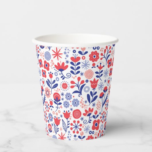 Monogram | Blauw- en koraalpatroon Papieren Bekers (Voorkant)