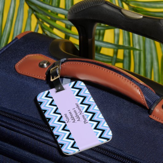 Monogram blauw en Lila Chevron Pattern Bagagelabel (Voorkant Insitu 1)