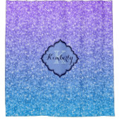 Monogram blauw en Paarse glitter Douchegordijn (Voorkant)