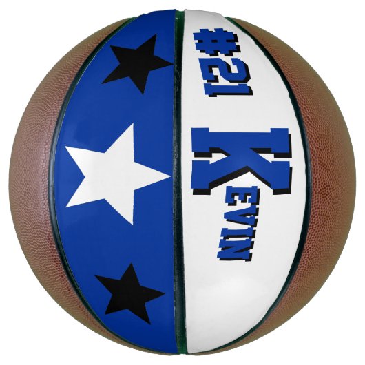 Monogram Blauw en Wit Basketbal (Verticaal)