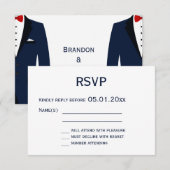 Monogram blauw en wit gay trouw RSVP kaarten (Voorkant / Achterkant)