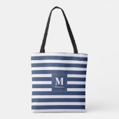 Monogram blauw en wit gestreept draagtas (Achterkant)