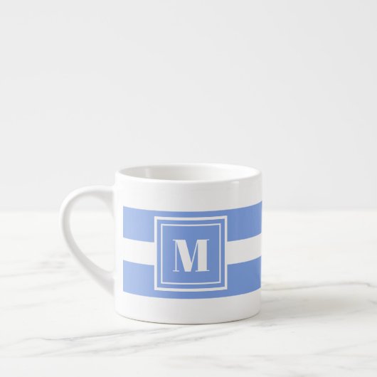 Monogram blauw en wit gestreept espresso kop (Links)