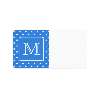 Monogram blauw en wit Polka Dot Pattern. Custom. Etiket