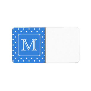 Monogram blauw en wit Polka Dot Pattern. Personali Etiket