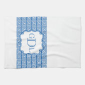 Monogram Blauw en Witte Griekse Keukenhanddoek (Horizontaal)