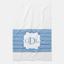 Monogram Blauw en Witte Griekse Keukenhanddoek