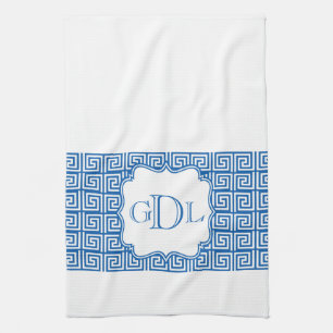 Monogram Blauw en Witte Griekse Keukenhanddoek