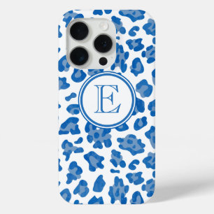 Monogram Blauw en witte luipaard afdrukken iPhone 15 Pro Case
