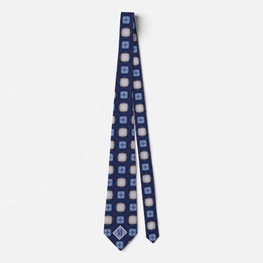 Monogram Blauw en Witte Unieke Mannen van het Ontw Stropdas (Voorkant)
