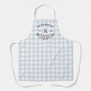 Monogram blauw Gingham Pink Floral Family Schort