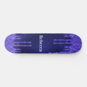 Monogram blauw glitter druppelt uniek skateboard (Horizontaal)